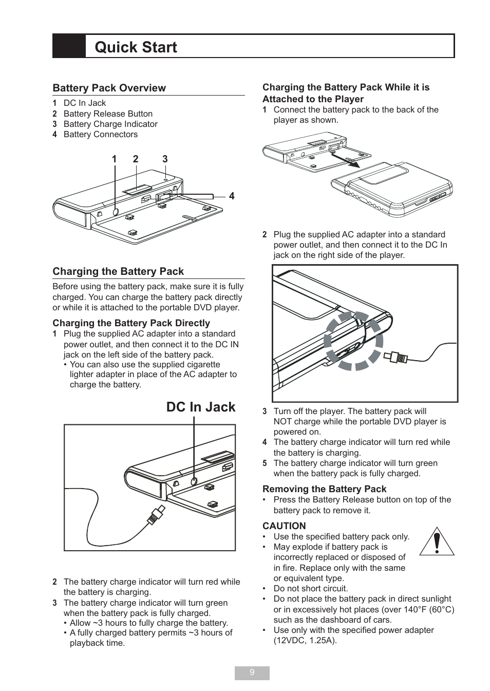 Quick start, Dc in jack | GoVideo DP 5050 User Manual | Page 9 / 32