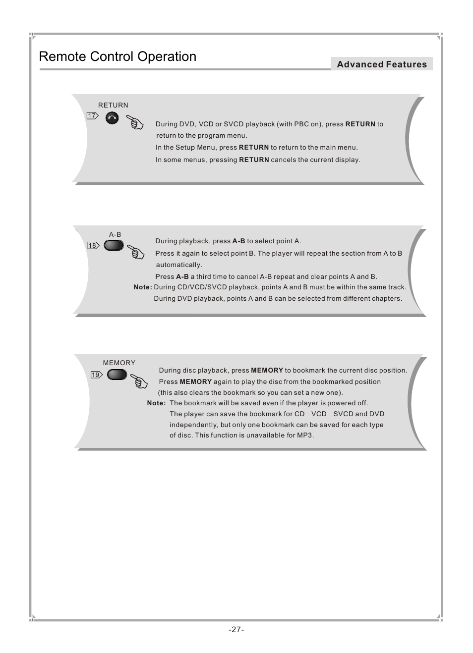 Т³гж 28, Remote control operation, Advanced features | GoVideo DVP745 User Manual | Page 28 / 38