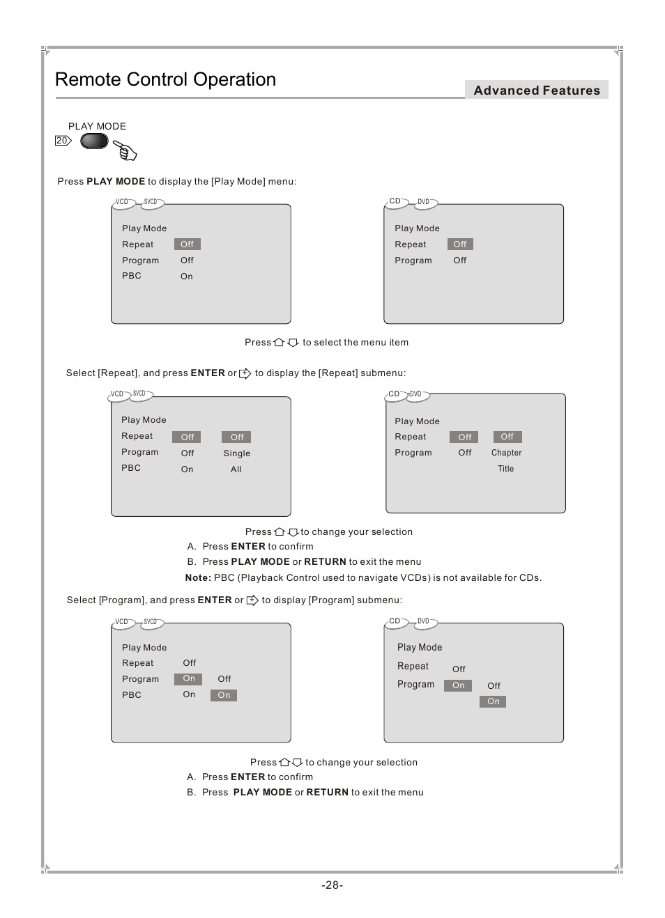 Т³гж 29, Remote control operation, Advanced features | GoVideo DVP745 User Manual | Page 29 / 38