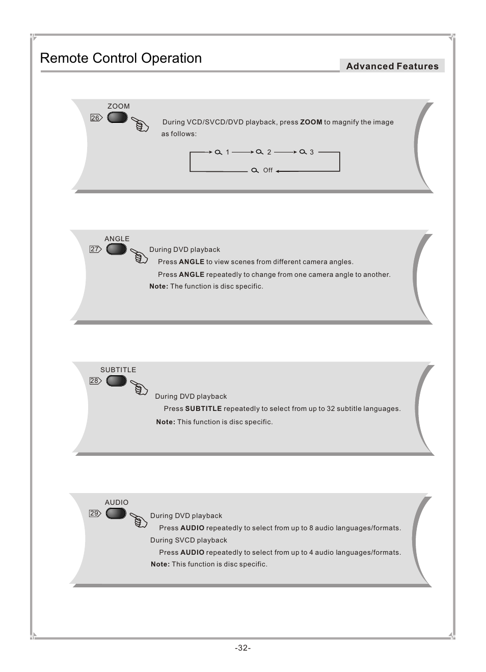 Т³гж 33, Remote control operation, Advanced features | GoVideo DVP745 User Manual | Page 33 / 38