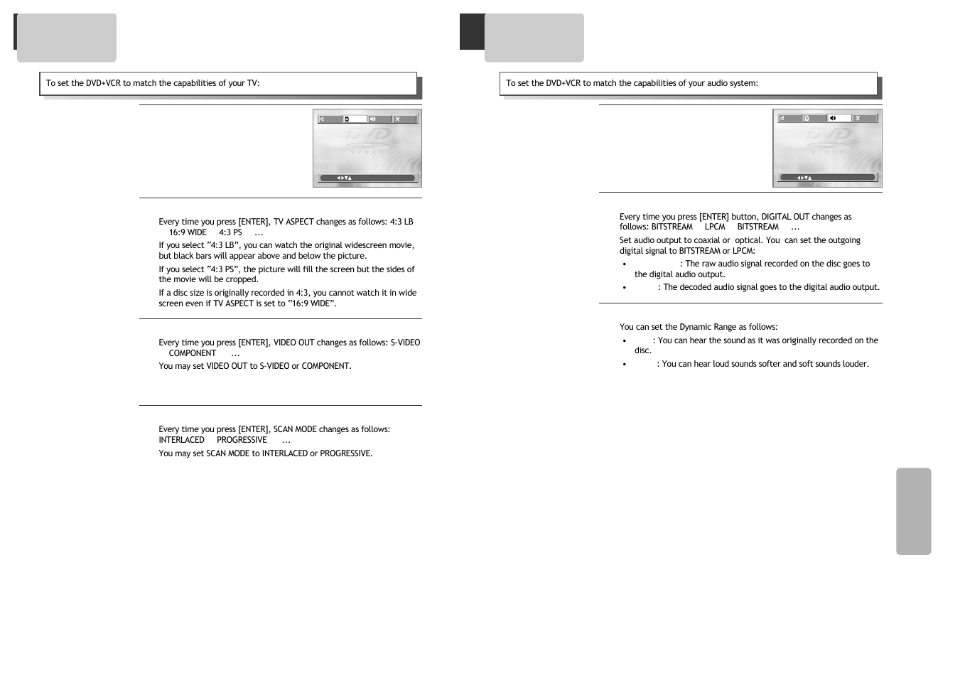 Audio setup, Video setup | GoVideo DV1030 User Manual | Page 24 / 29
