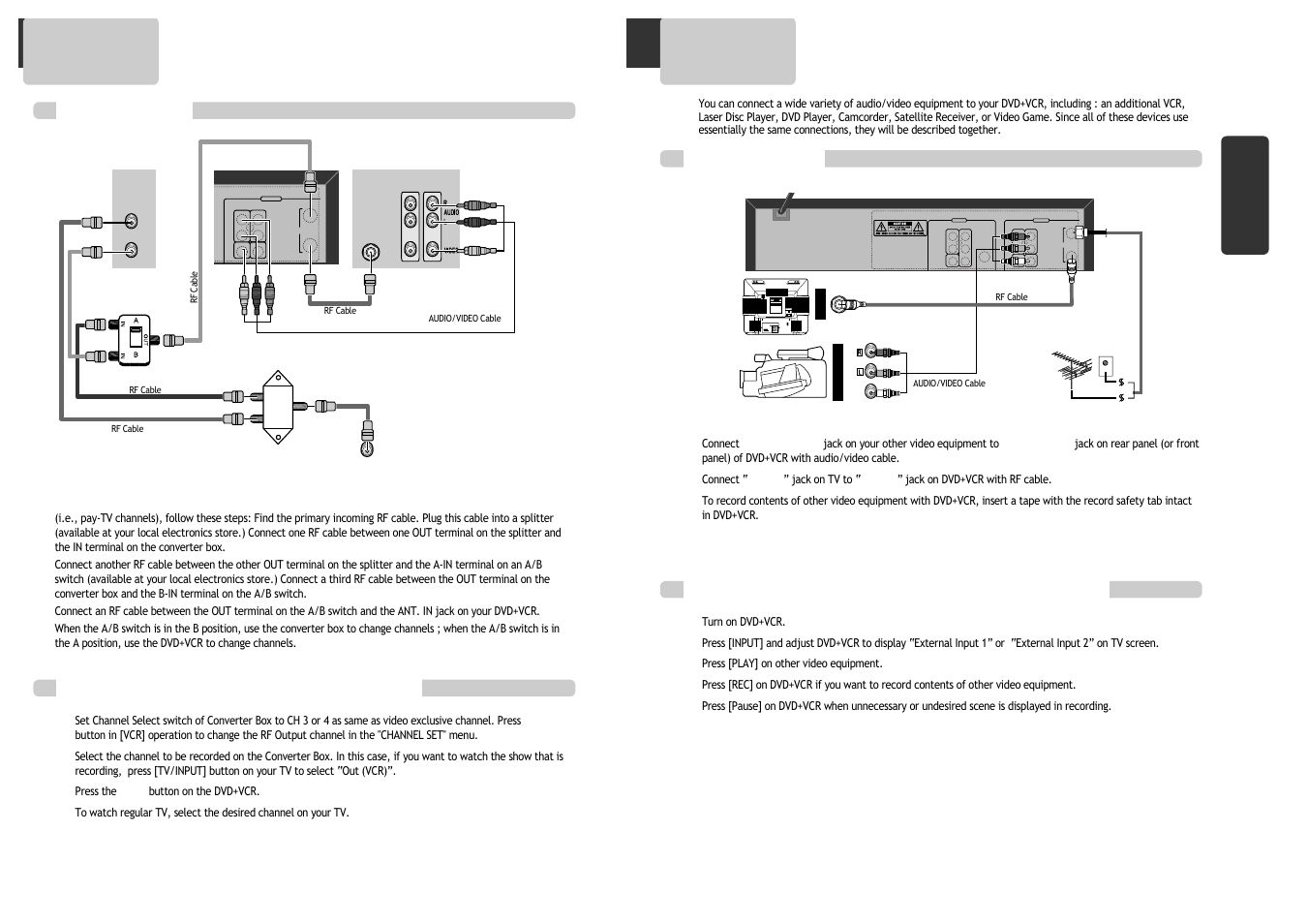 Connecting a cable box, Connecting other video equipment, Video 1 | GoVideo DV1030 User Manual | Page 8 / 29