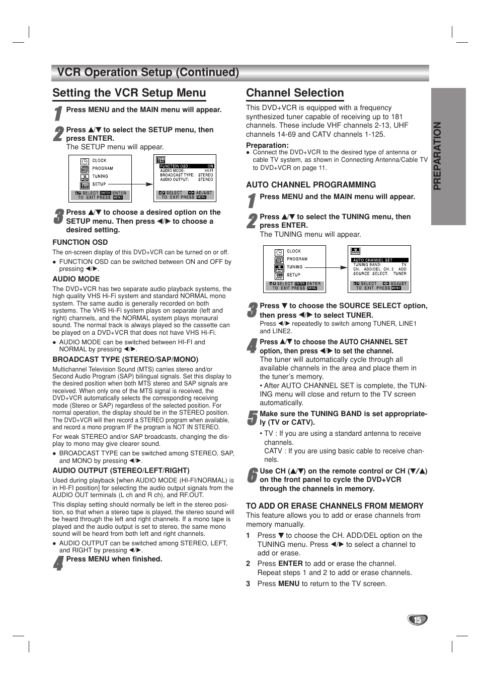 Channel selection | GoVideo DV2140 User Manual | Page 15 / 40