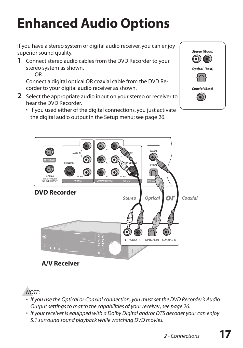 Enhanced audio options, Enhanced audio options / 17 | GoVideo R6750 User Manual | Page 17 / 44