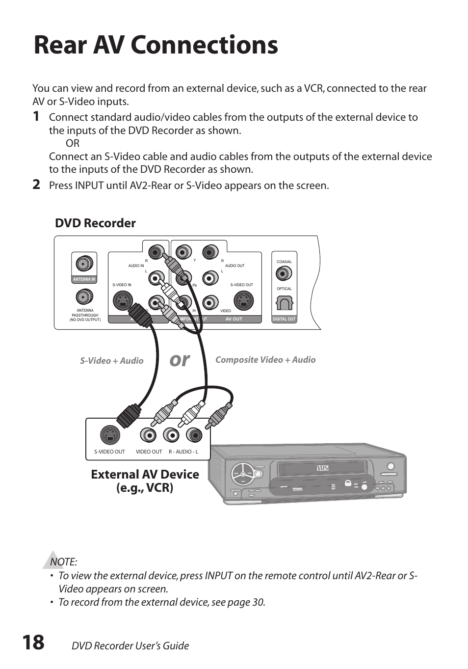 Rear av connections, Rear av connections / 18, Dvd recorder user’s guide | GoVideo R6750 User Manual | Page 18 / 44