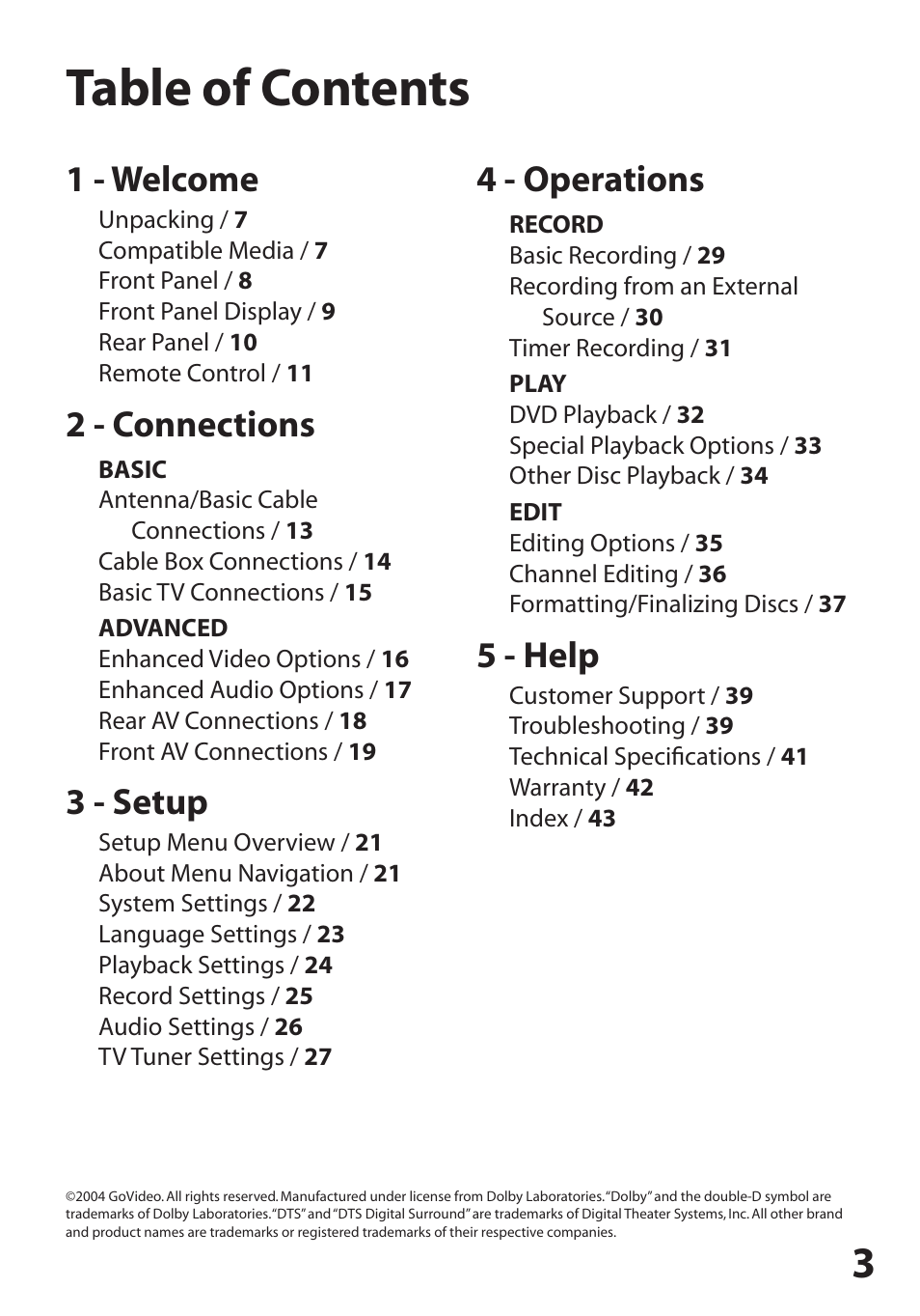 GoVideo R6750 User Manual | Page 3 / 44