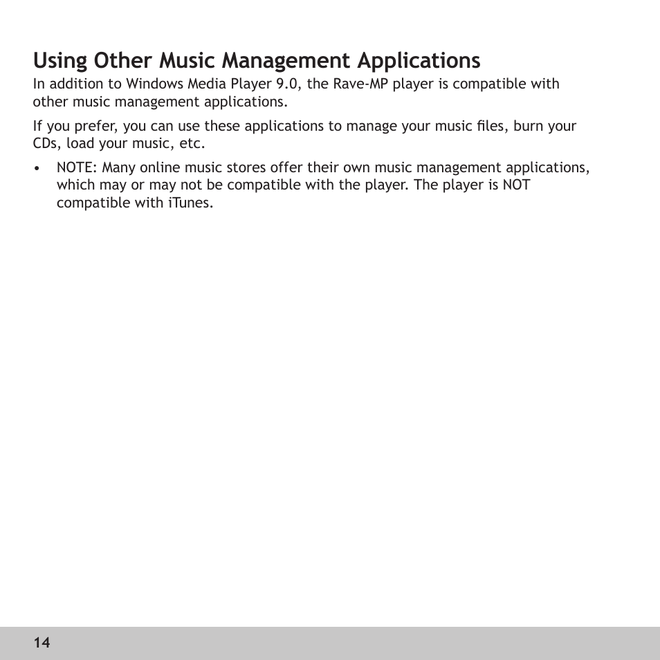 Using other music management applications, Using other music management, Applications | GoVideo RX128 User Manual | Page 14 / 36