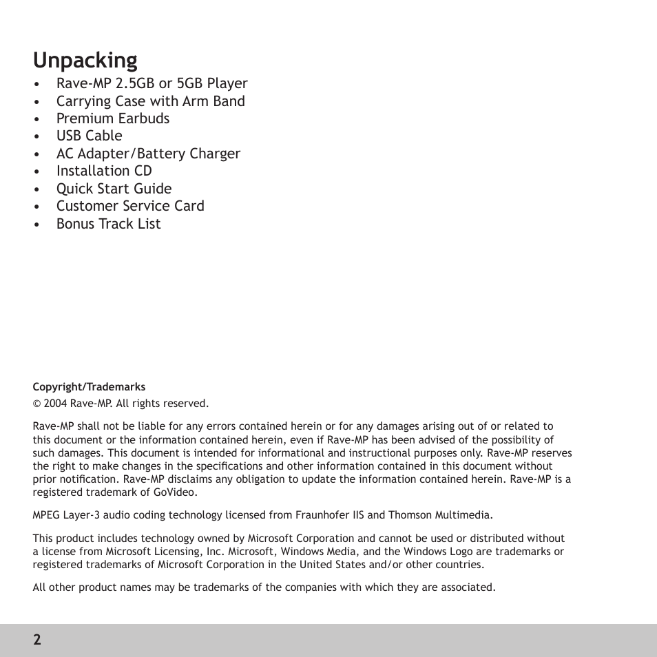Unpacking | GoVideo RX128 User Manual | Page 2 / 36