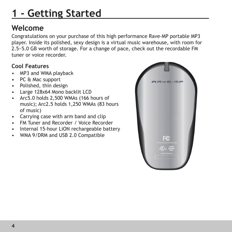 1 - getting started, Welcome | GoVideo RX128 User Manual | Page 4 / 36