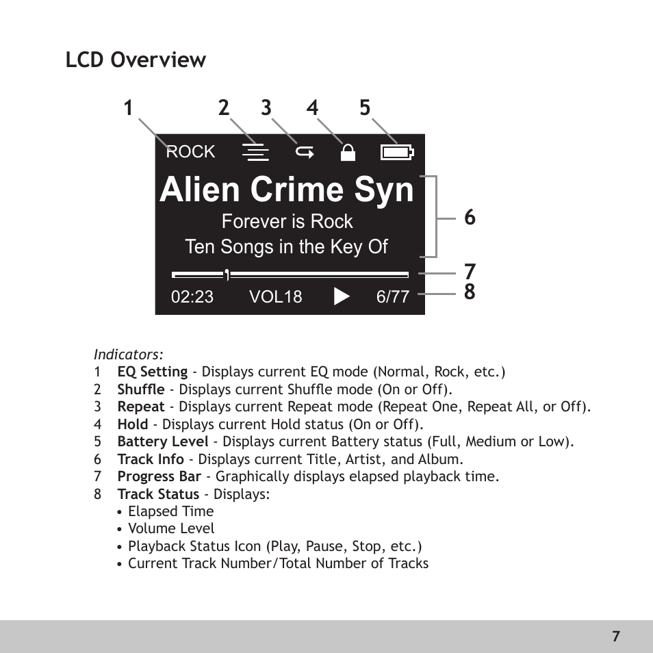Lcd overview, Alien crime syn, Forever is rock ten songs in the key of | GoVideo RX128 User Manual | Page 7 / 36
