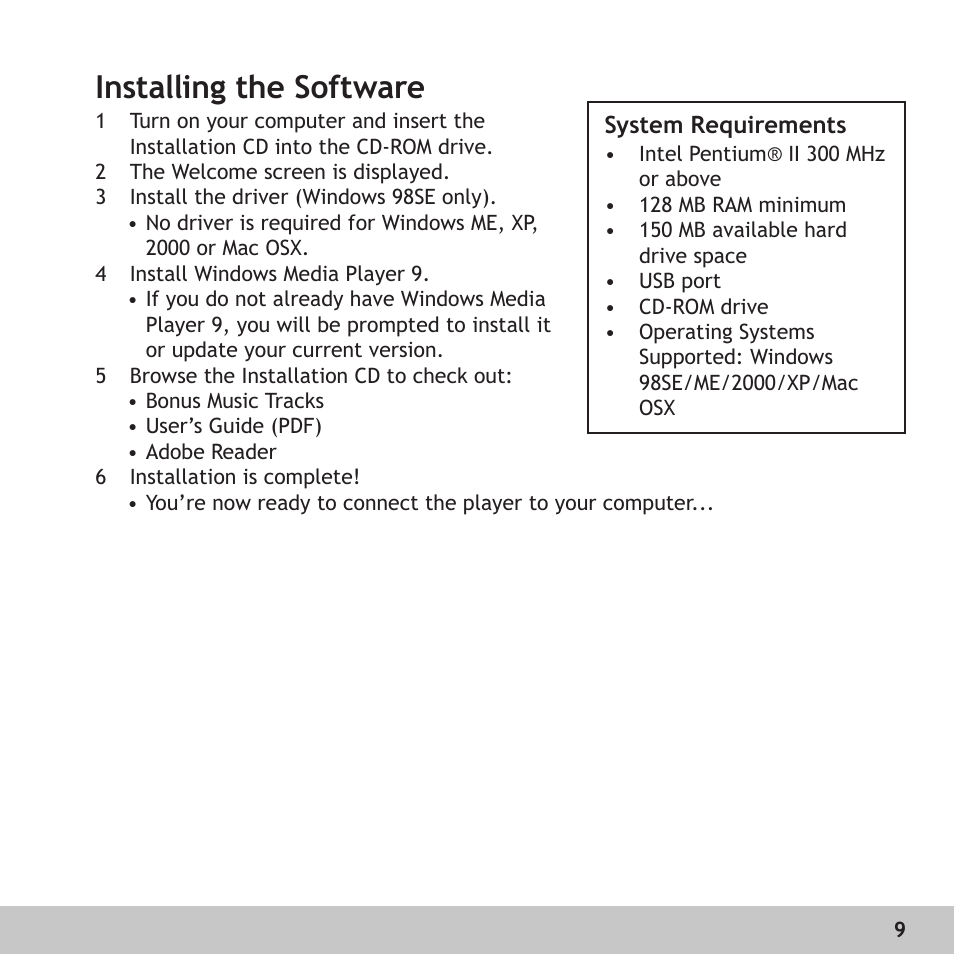 Installing the software | GoVideo RX128 User Manual | Page 9 / 36