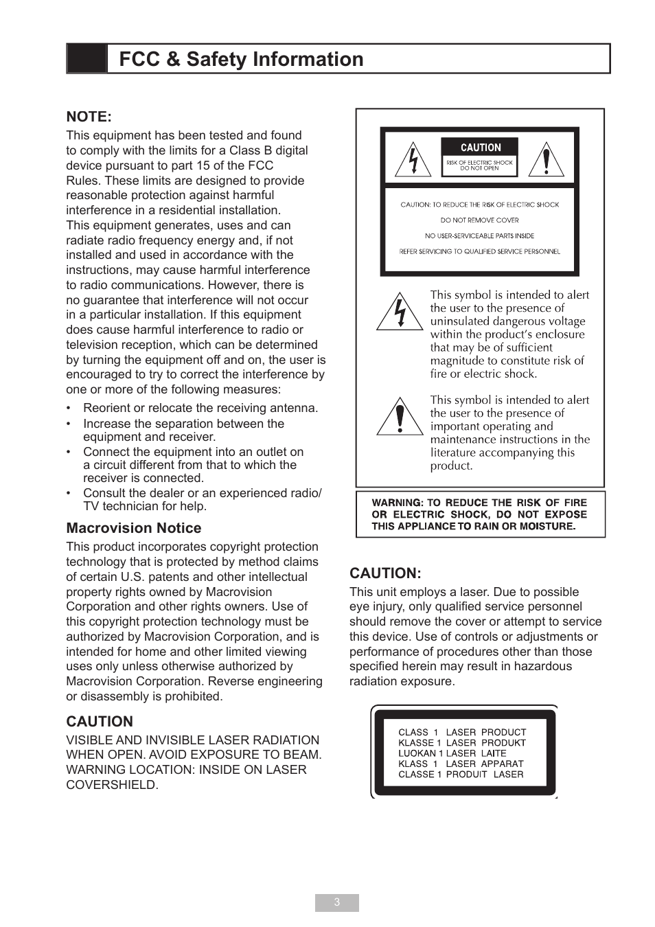 Fcc & safety information | GoVideo D640 User Manual | Page 3 / 26