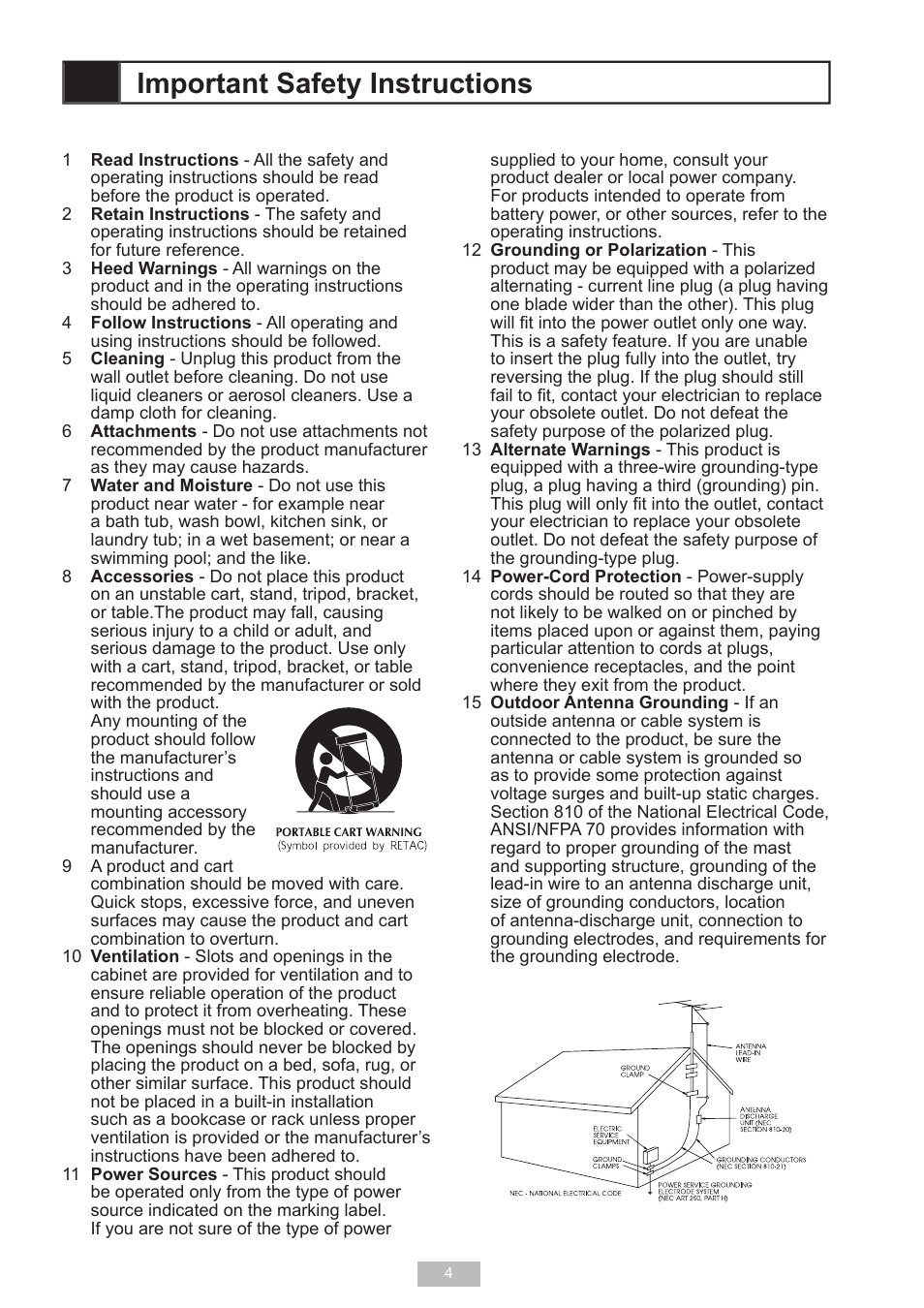 Important safety instructions | GoVideo D640 User Manual | Page 4 / 26