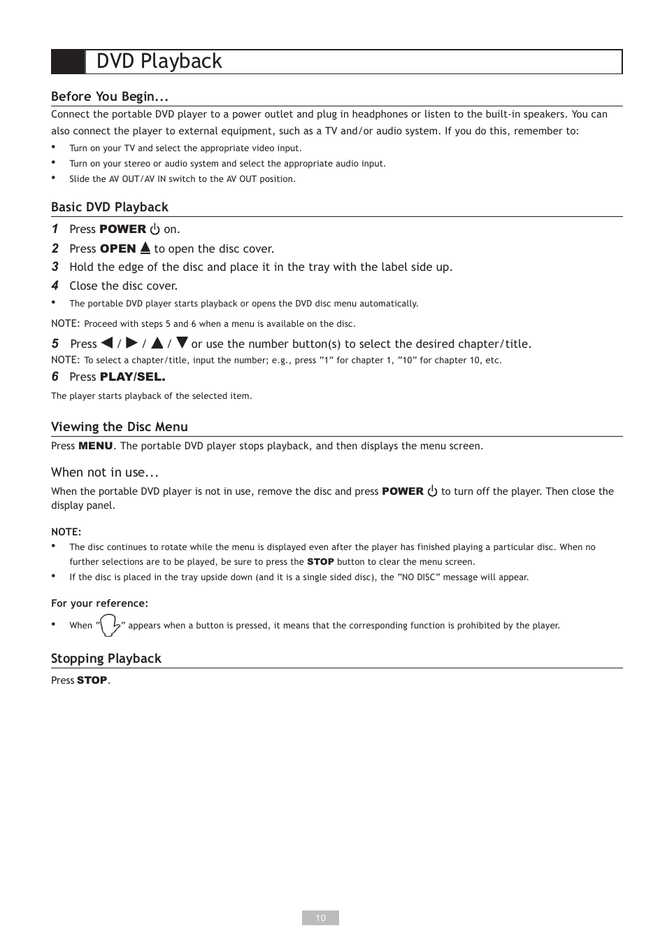 Dvd playback | GoVideo DP5030 User Manual | Page 10 / 28
