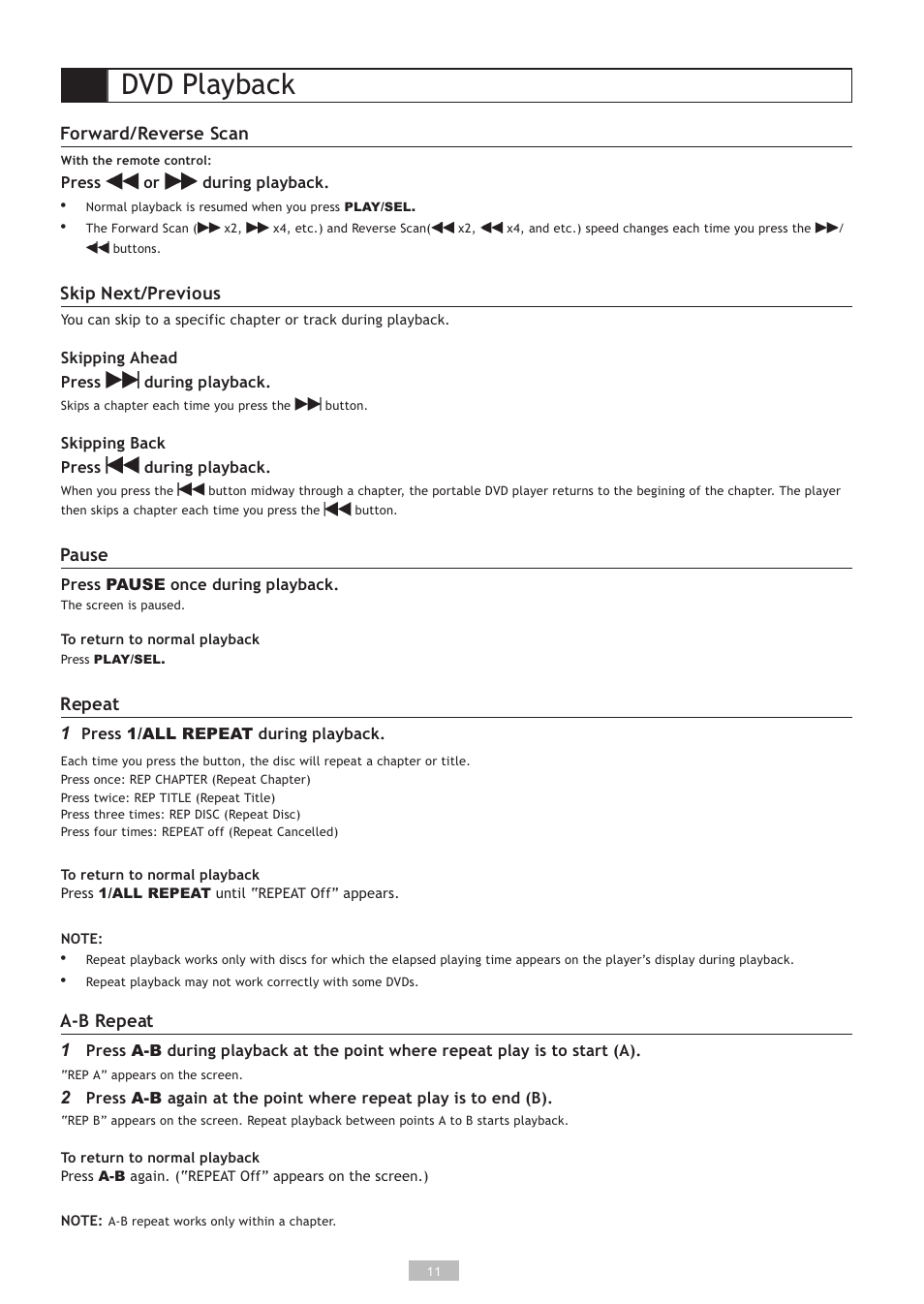 Dvd playback | GoVideo DP5030 User Manual | Page 11 / 28