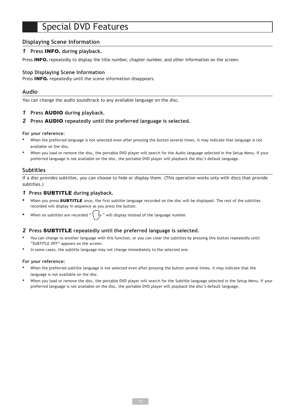 Special dvd features | GoVideo DP5030 User Manual | Page 12 / 28