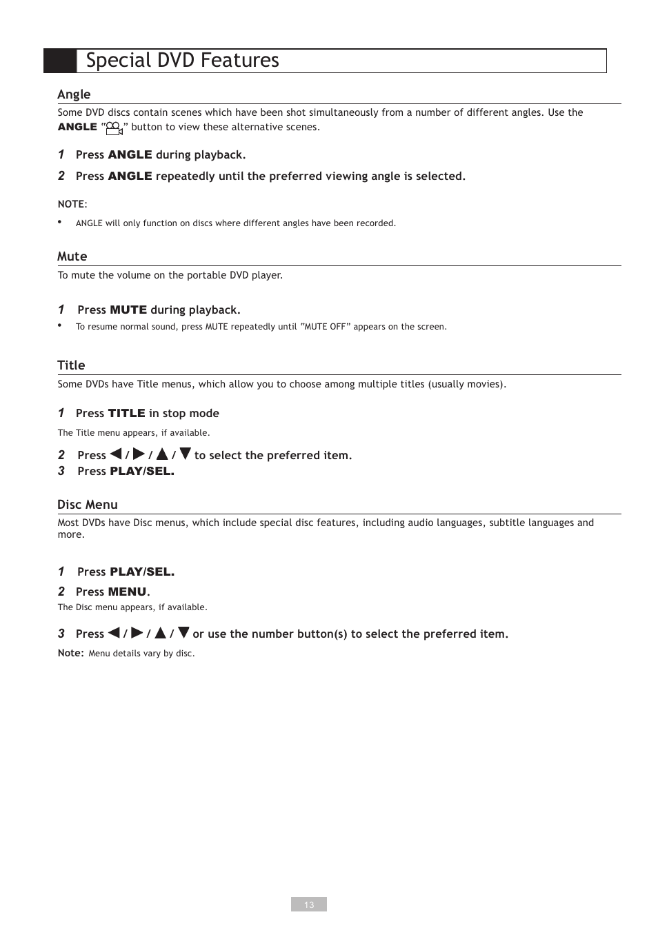 Special dvd features | GoVideo DP5030 User Manual | Page 13 / 28