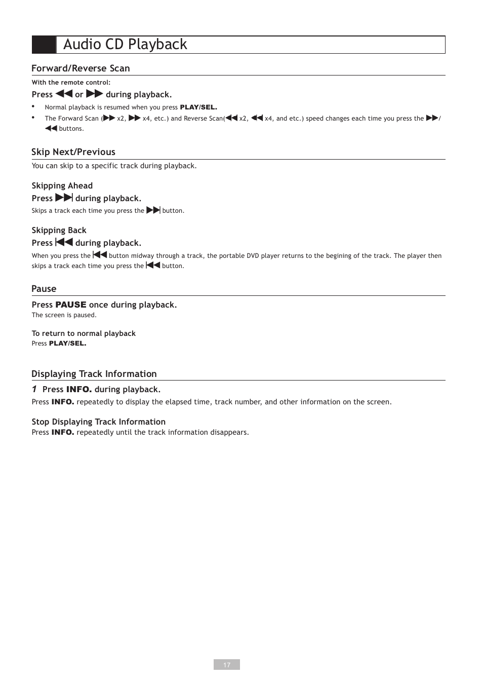Audio cd playback | GoVideo DP5030 User Manual | Page 17 / 28