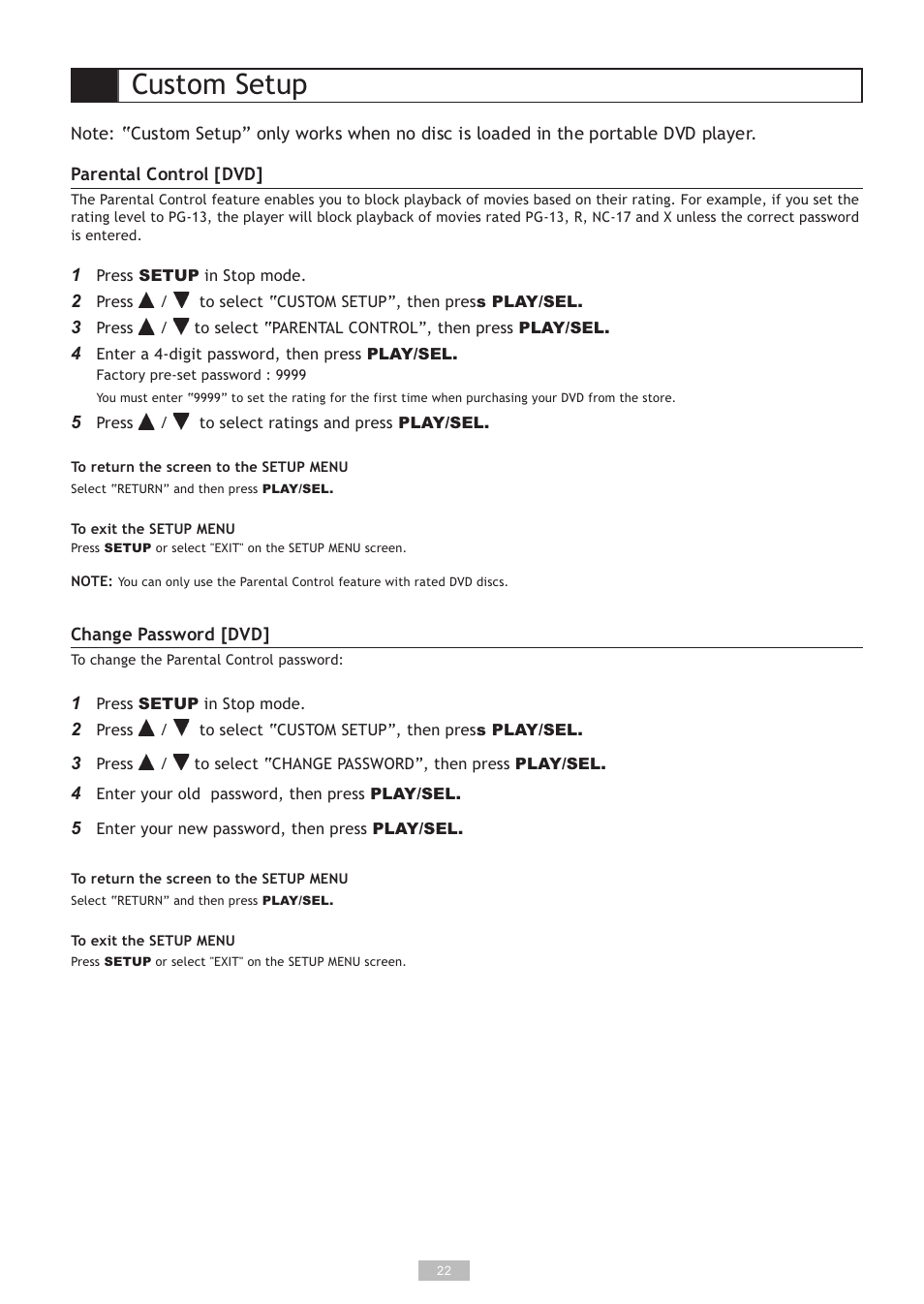 Custom setup | GoVideo DP5030 User Manual | Page 22 / 28