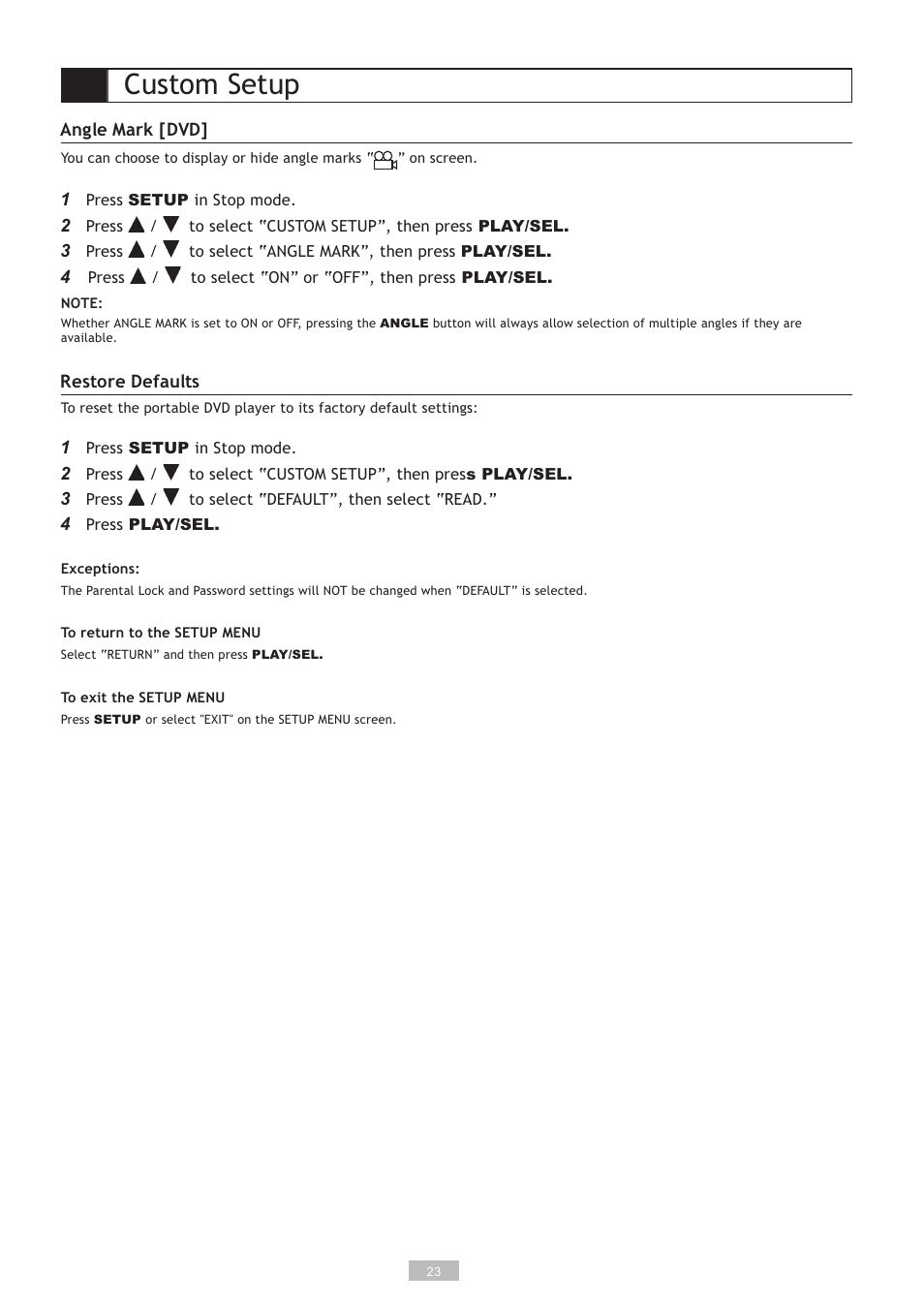Custom setup | GoVideo DP5030 User Manual | Page 23 / 28