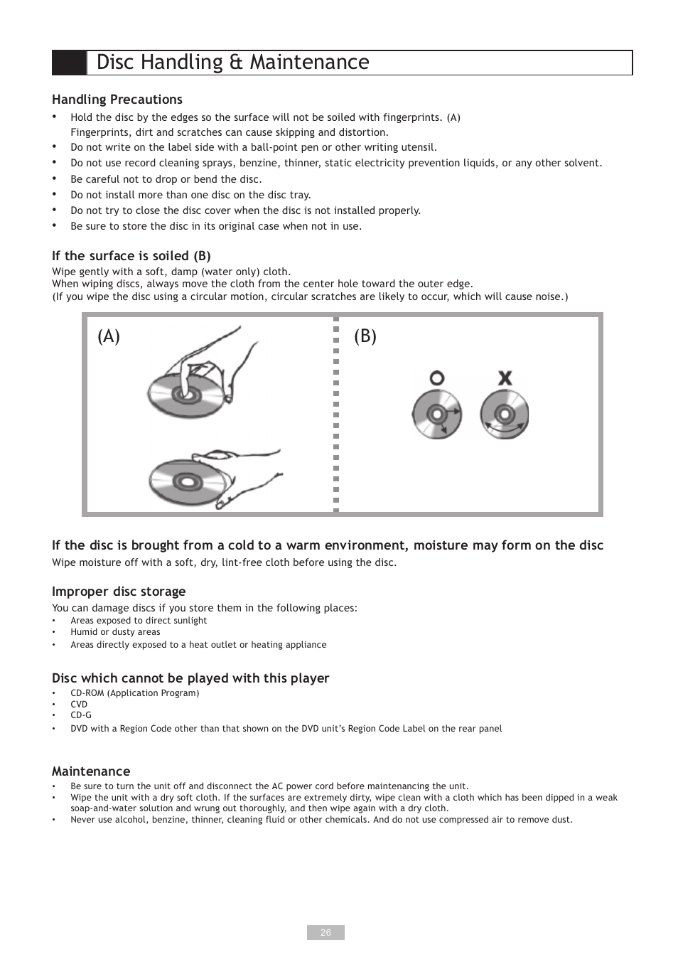 Disc handling & maintenance, A) (b) | GoVideo DP5030 User Manual | Page 26 / 28