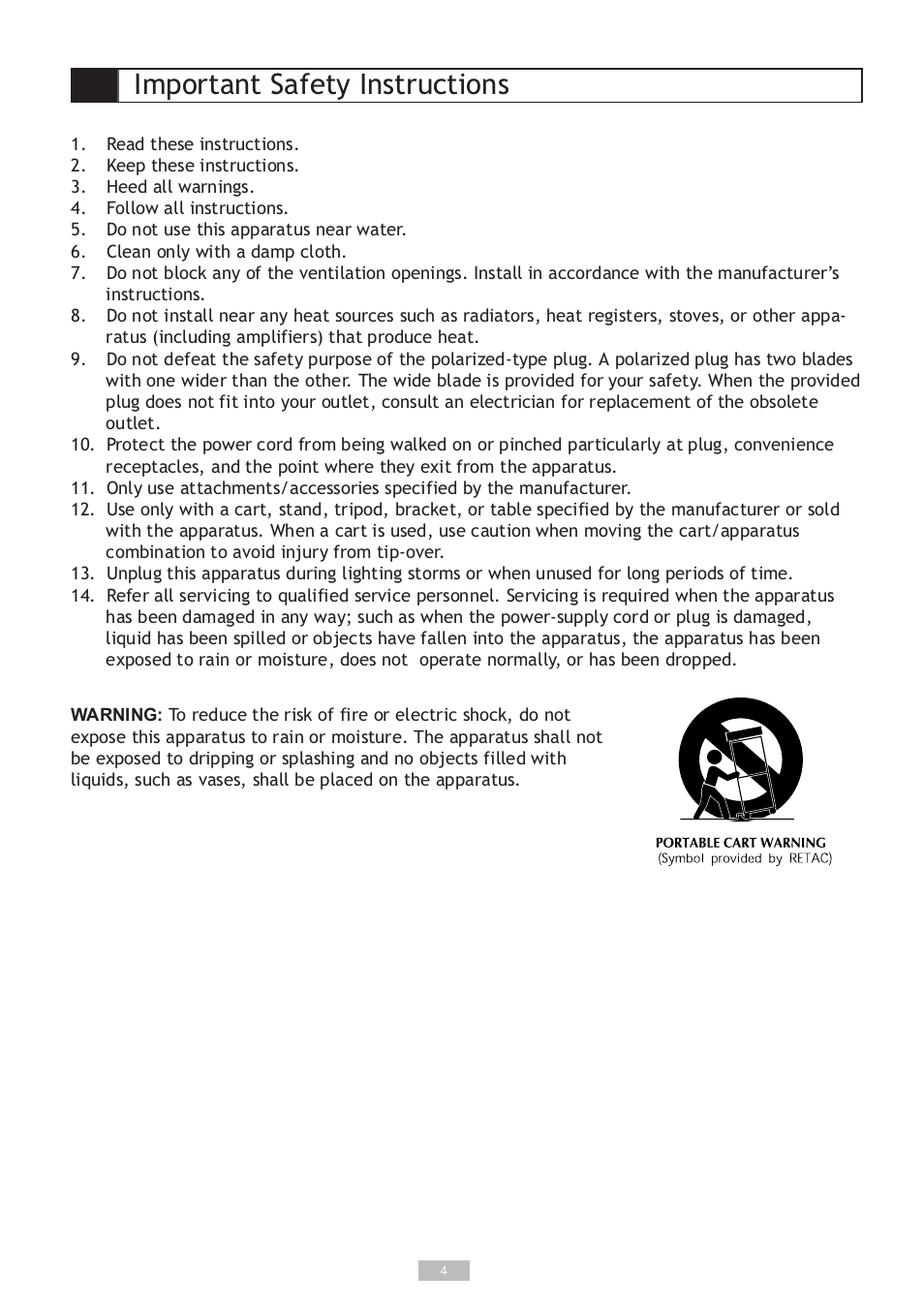 Important safety instructions | GoVideo DP5030 User Manual | Page 4 / 28