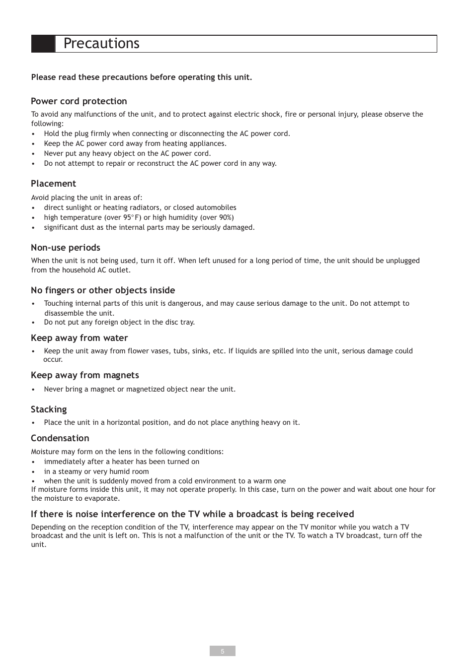 Precautions | GoVideo DP5030 User Manual | Page 5 / 28