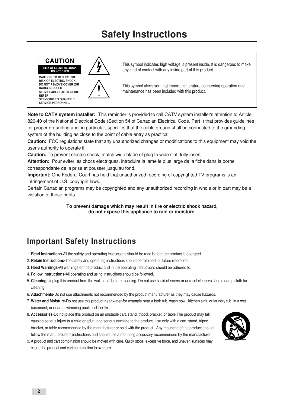 Safety instructions, Important safety instructions | GoVideo DV3130 User Manual | Page 2 / 70