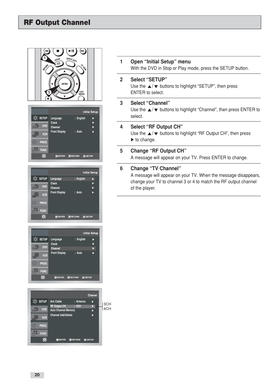 Rf output channel | GoVideo DV3130 User Manual | Page 20 / 70