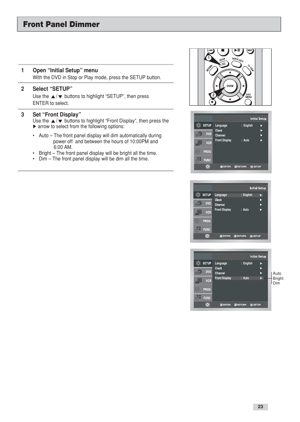 Front panel dimmer | GoVideo DV3130 User Manual | Page 23 / 70