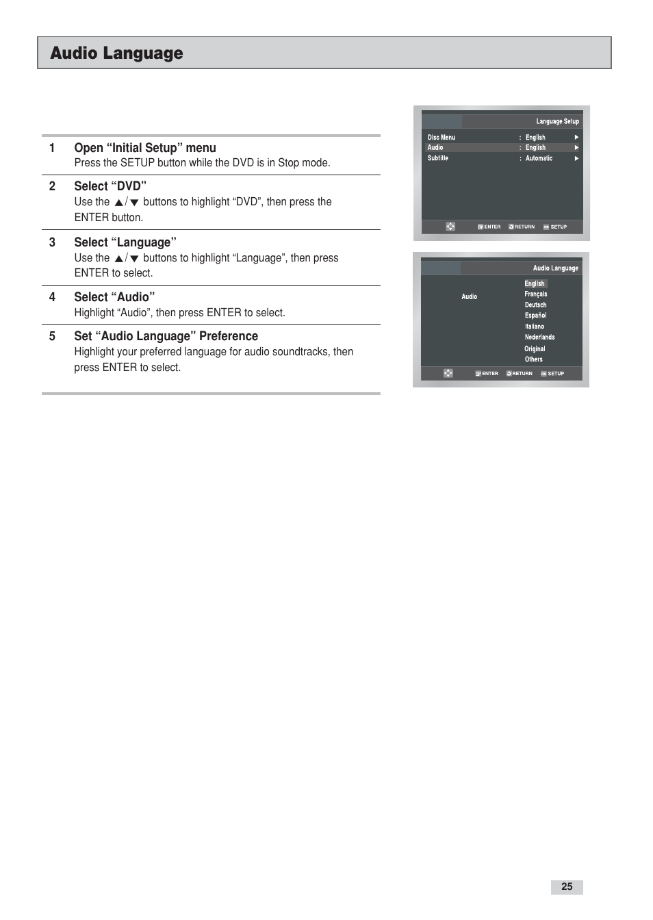 Audio language | GoVideo DV3130 User Manual | Page 25 / 70