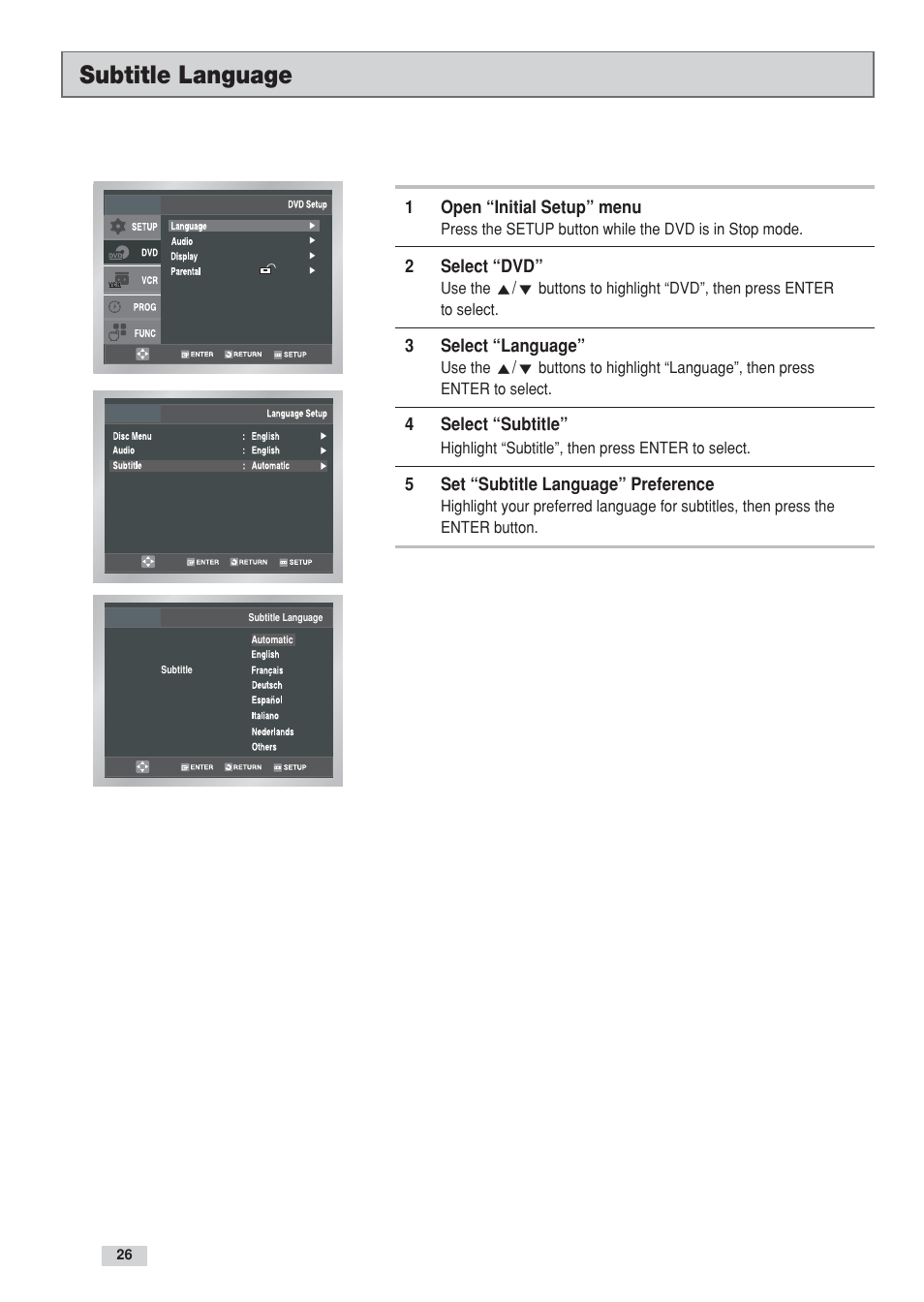 Subtitle language | GoVideo DV3130 User Manual | Page 26 / 70