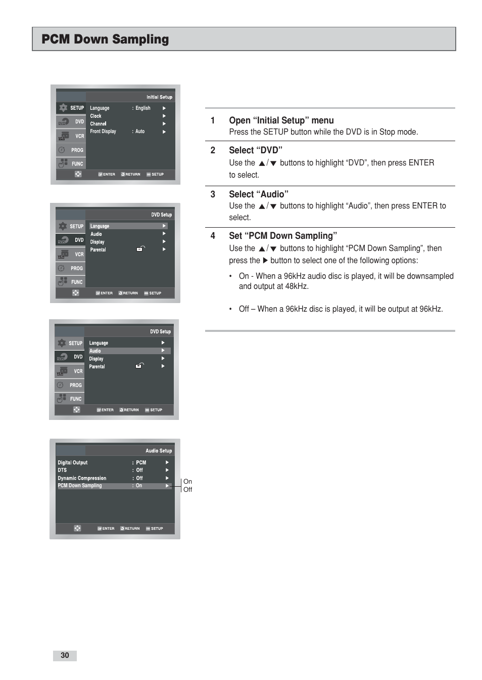 Pcm down sampling | GoVideo DV3130 User Manual | Page 30 / 70