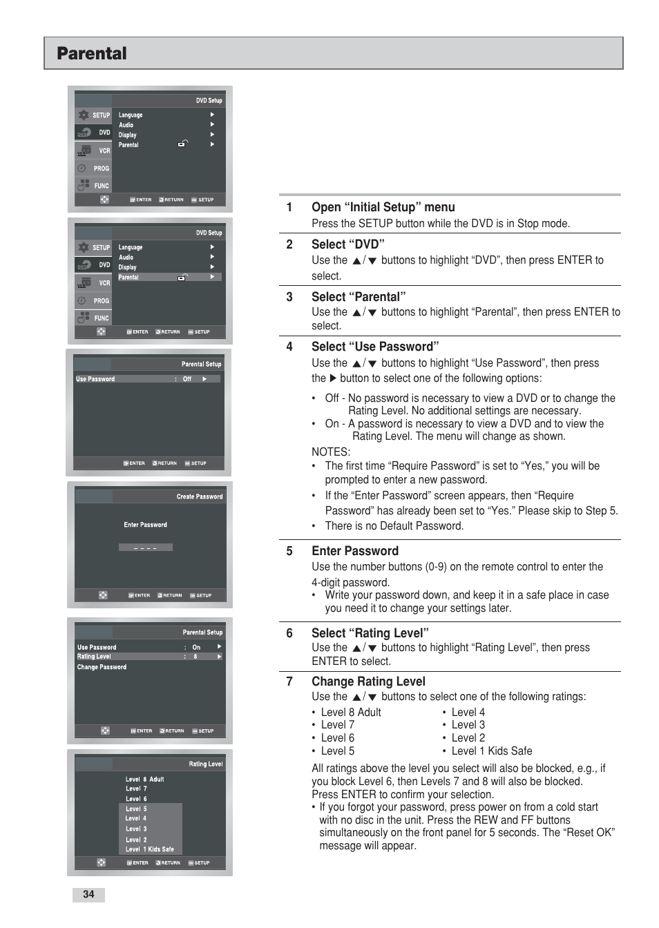 Parental | GoVideo DV3130 User Manual | Page 34 / 70
