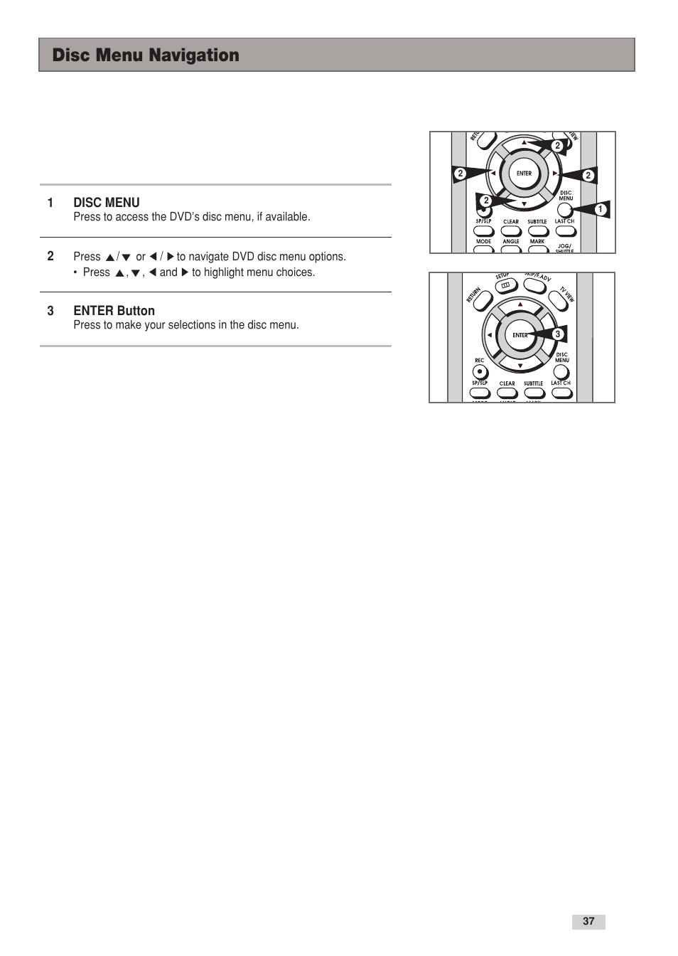 Disc menu navigation | GoVideo DV3130 User Manual | Page 37 / 70