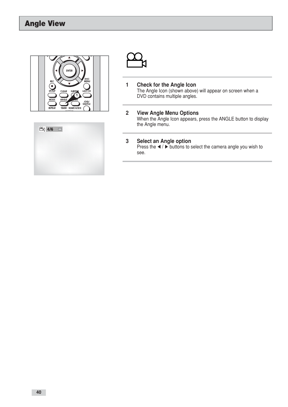 Angle view | GoVideo DV3130 User Manual | Page 40 / 70
