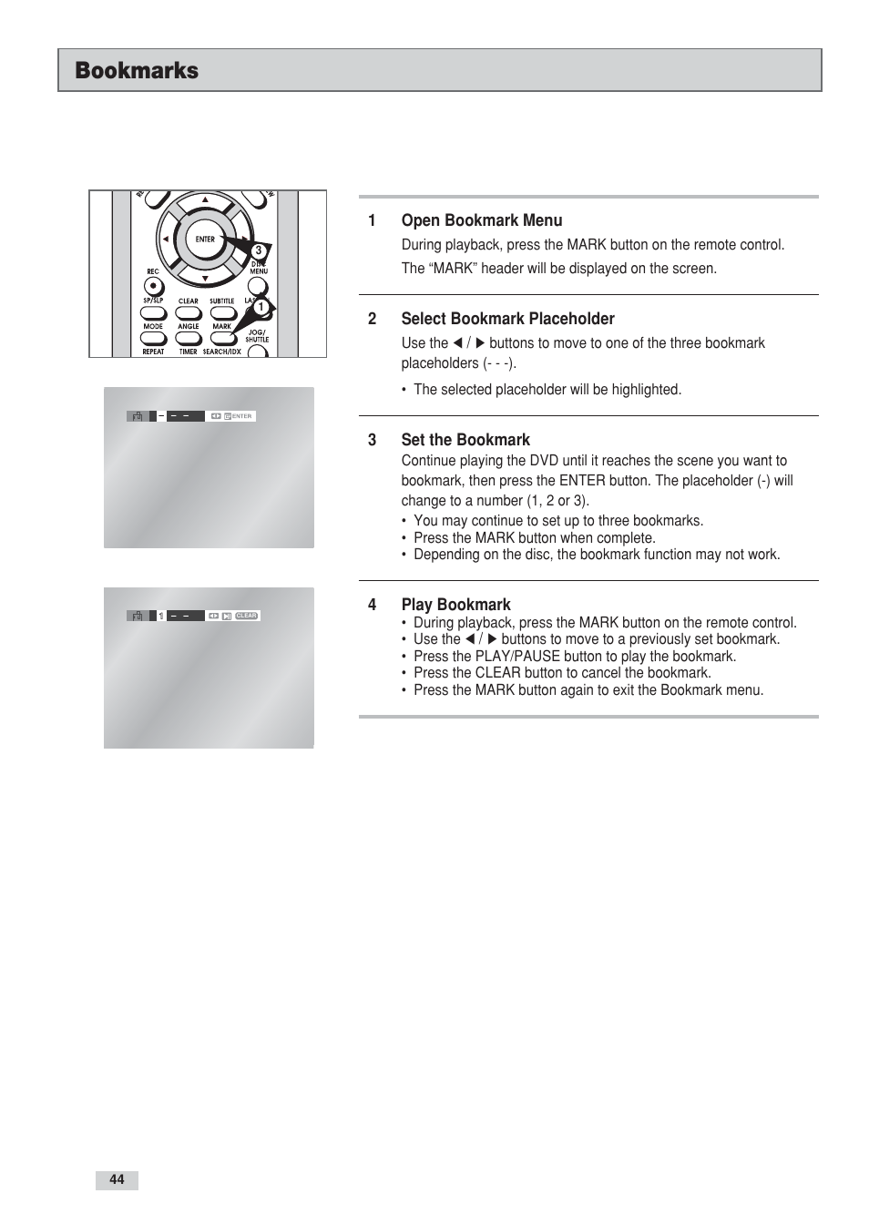Bookmarks | GoVideo DV3130 User Manual | Page 44 / 70