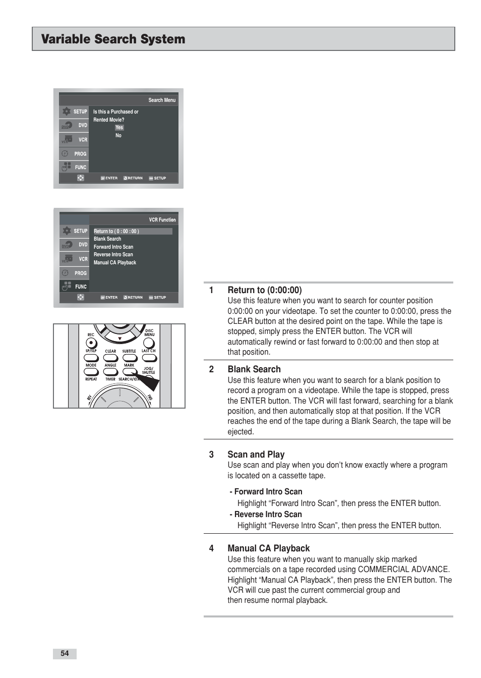 Variable search system | GoVideo DV3130 User Manual | Page 54 / 70