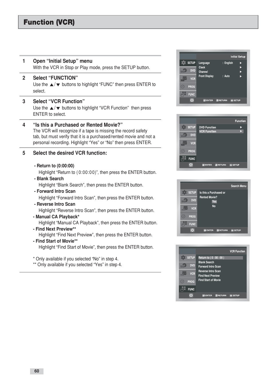 Function (vcr) | GoVideo DV3130 User Manual | Page 60 / 70