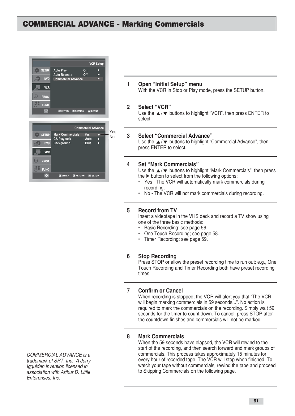 Commercial advance - marking commercials | GoVideo DV3130 User Manual | Page 61 / 70