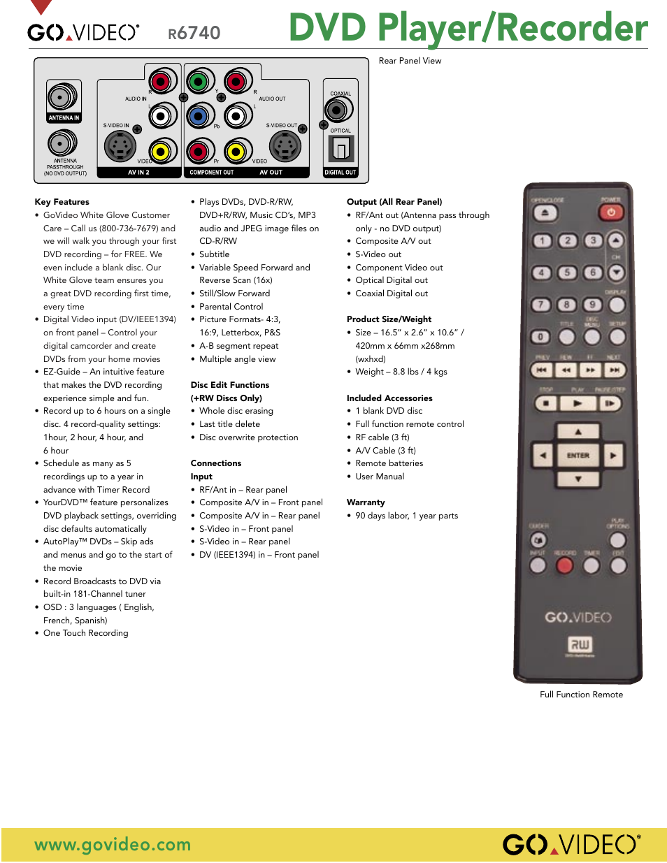 Dvd player/recorder | GoVideo R6740 User Manual | Page 2 / 2