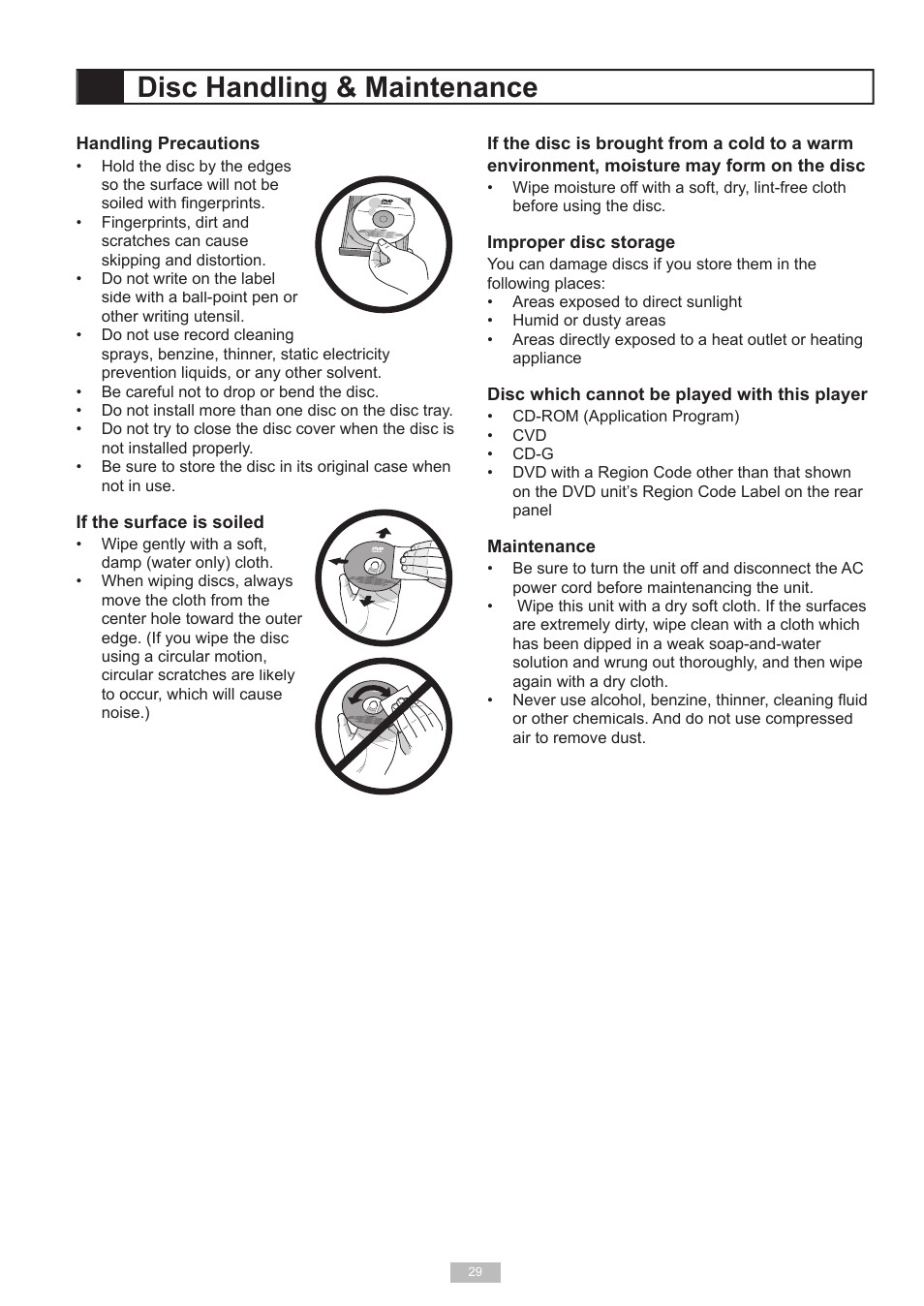 Disc handling & maintenance | GoVideo DP6240 User Manual | Page 29 / 32