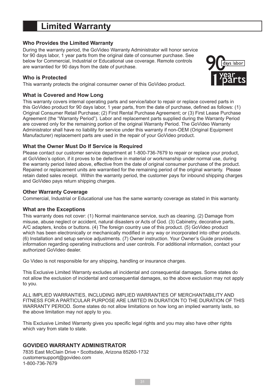 Limited warranty | GoVideo DP6240 User Manual | Page 31 / 32