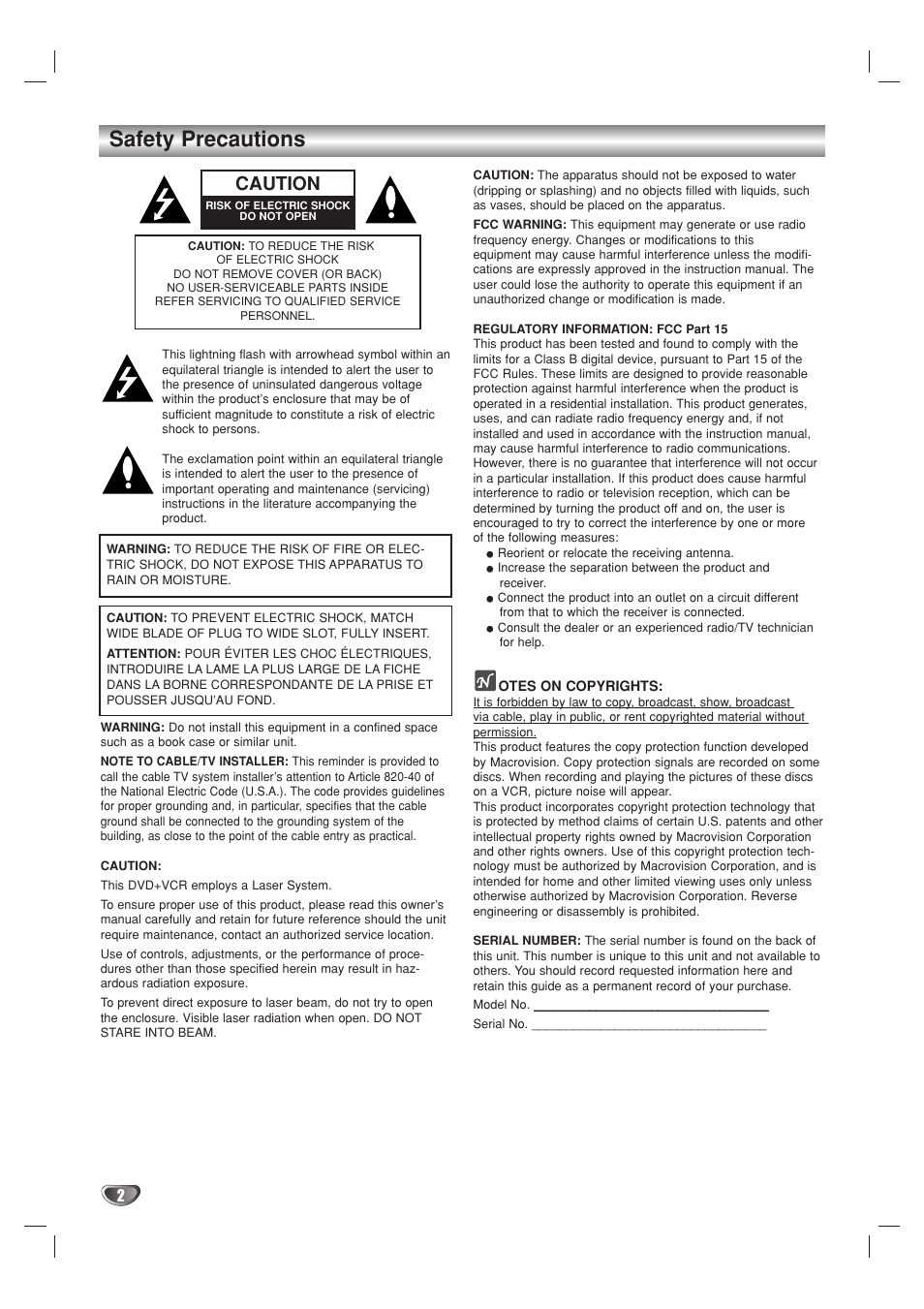 Safety precautions, Caution | GoVideo DV1140 User Manual | Page 2 / 40