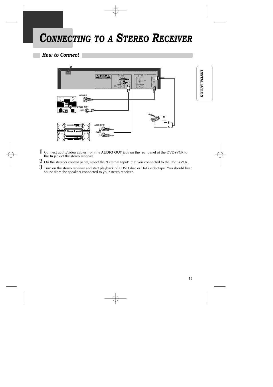 Onnecting to a, Tereo, Eceiver | How to connect | GoVideo DV1040 User Manual | Page 16 / 59