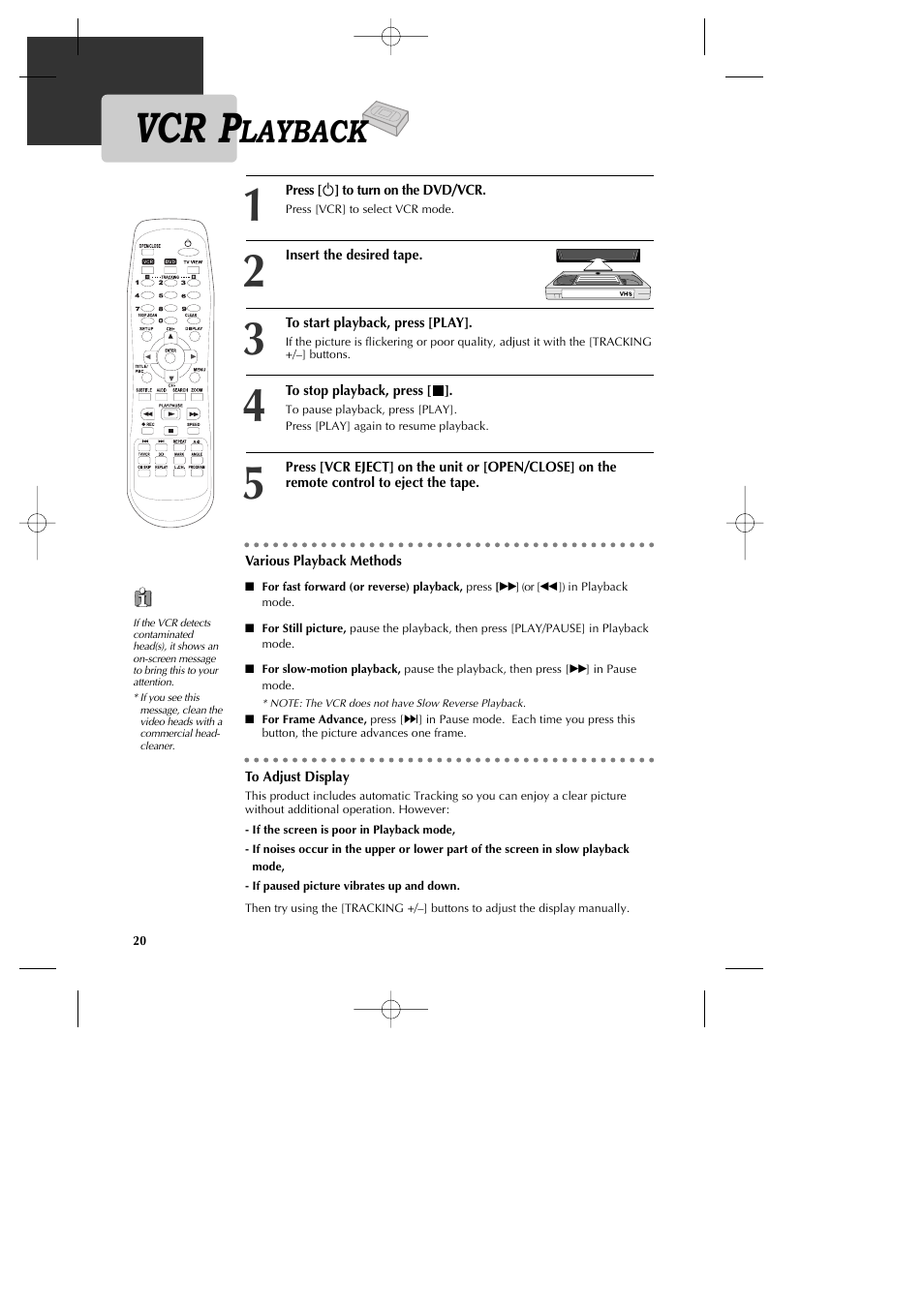 Vcr p, Layback | GoVideo DV1040 User Manual | Page 21 / 59