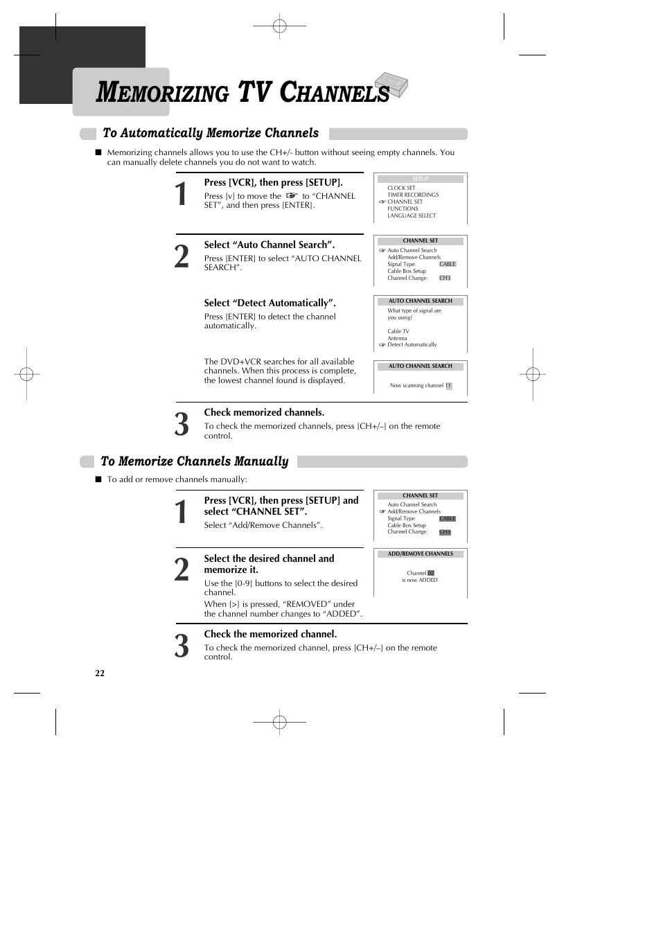 Tv c, Emorizing, Hannels | GoVideo DV1040 User Manual | Page 23 / 59