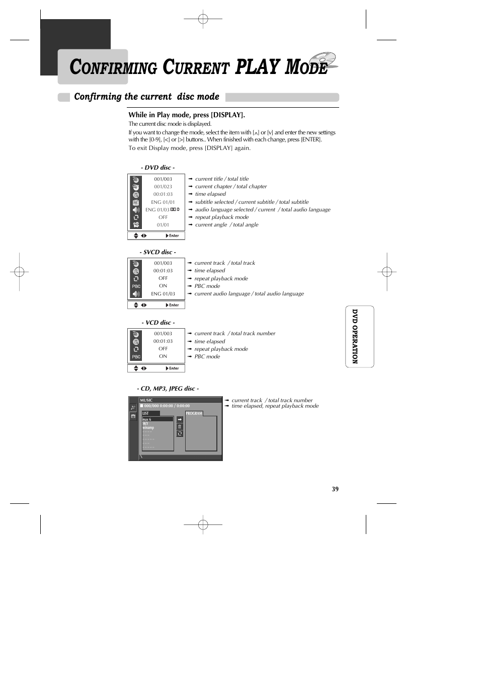 Play m, Onfirming, Urrent | Confirming the current disc mode | GoVideo DV1040 User Manual | Page 40 / 59
