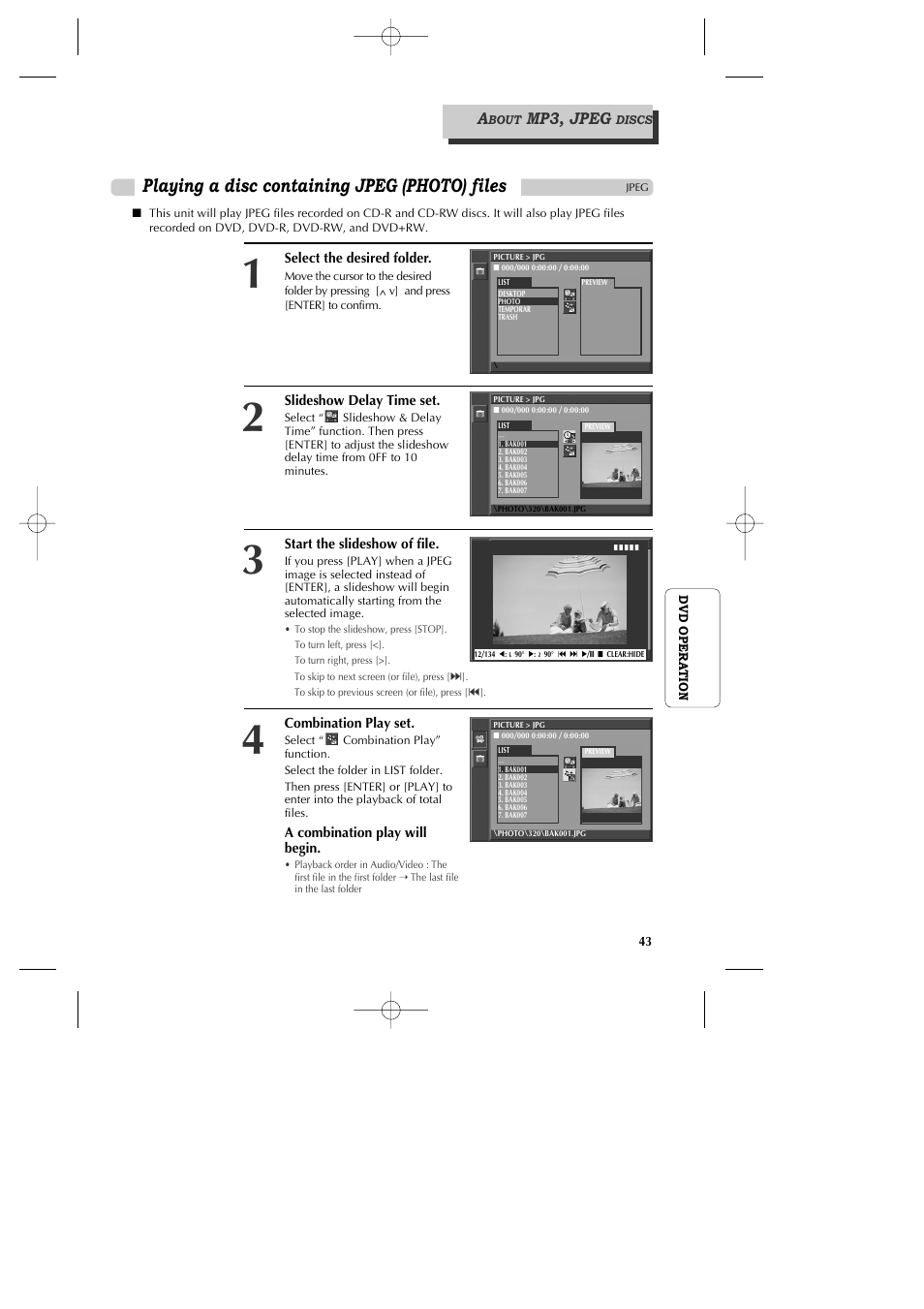Playing a disc containing jpeg (photo) files, Mp3, jpeg | GoVideo DV1040 User Manual | Page 44 / 59