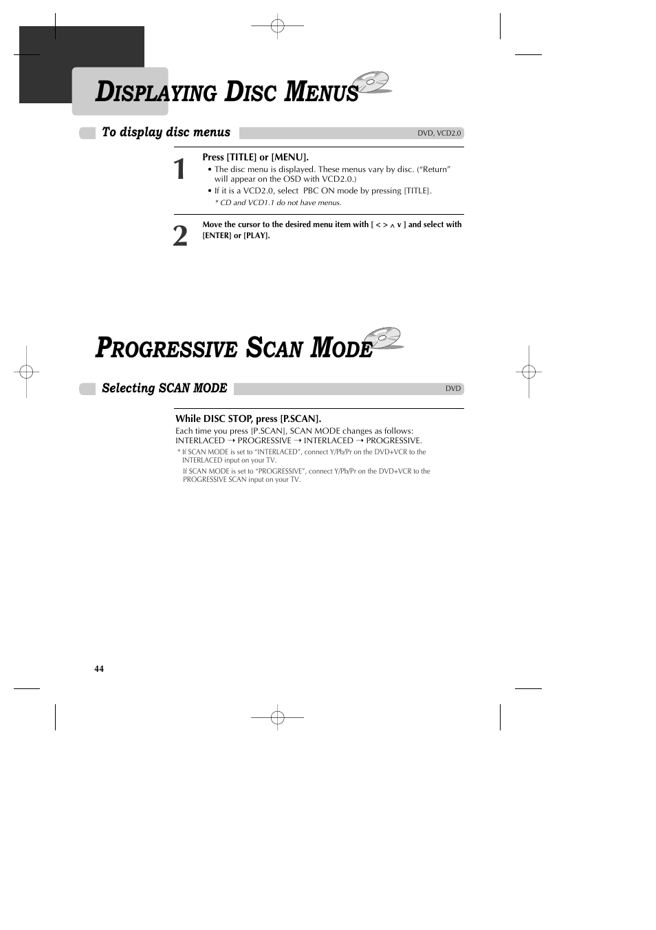 Isplaying, Enus, Rogressive | GoVideo DV1040 User Manual | Page 45 / 59